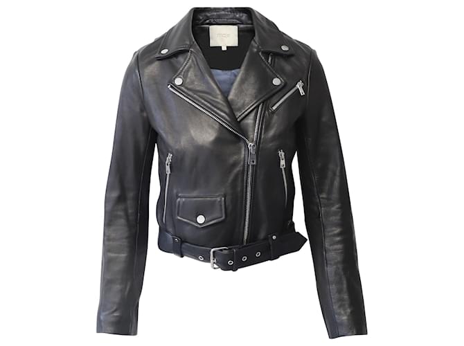 Maje Jacke im Biker-Stil aus schwarzem Leder  ref.630267