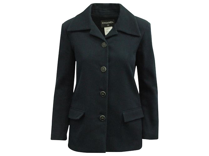Chanel 2015 Buttoned Blazer in Navy Blue Wool
