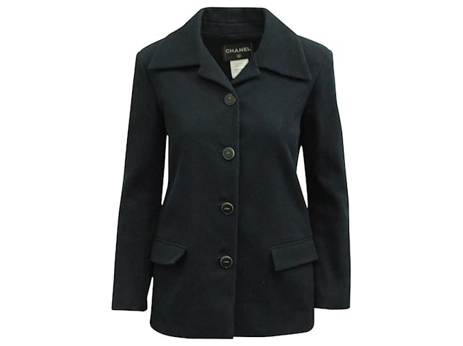 Chanel 2015 Buttoned Blazer in Navy Blue Wool  ref.630273