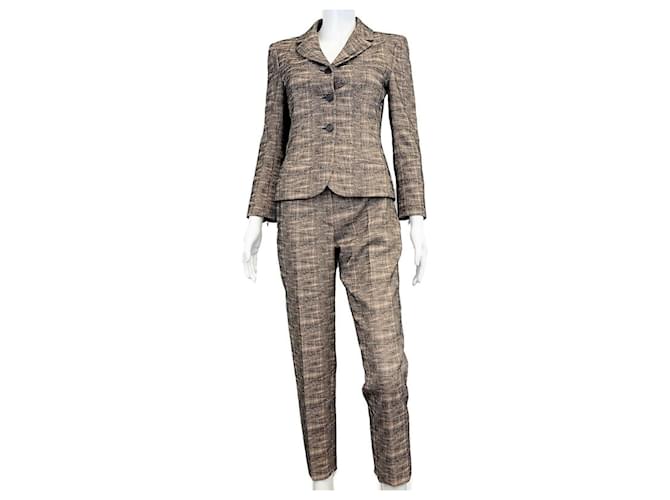Chanel - 03P 2003 Spring Black Beige Jacket Pant Suit Set  ref.630275