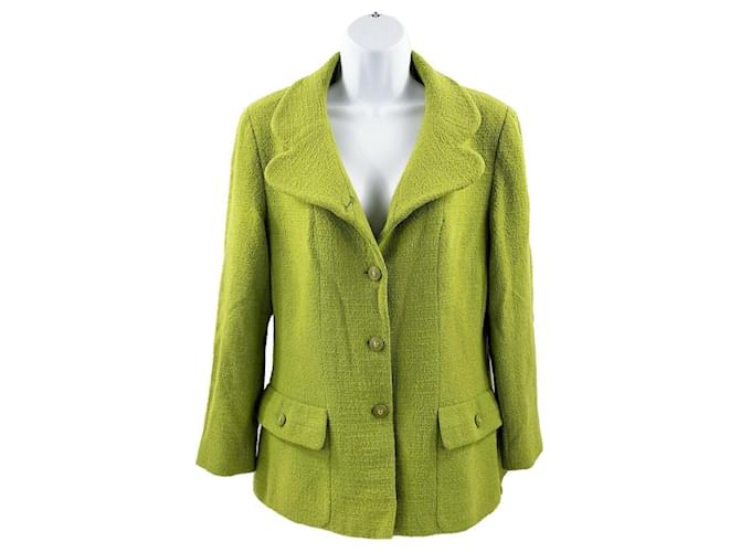 Chanel - 90s Americana verde lima de lana bouclé Sport Coat  ref.630296