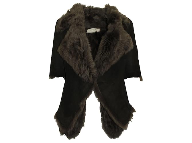 Marni Fur Winter Coat in Olive Green Wool   ref.630352