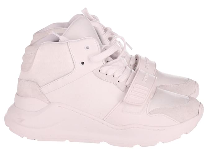 Burberry Regis High Top Sneakers in White Leather  ref.630370