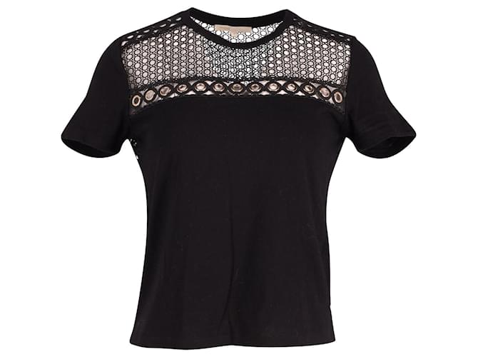 Maje Eyelet and Lace Insert Top in Black Cotton  ref.630397