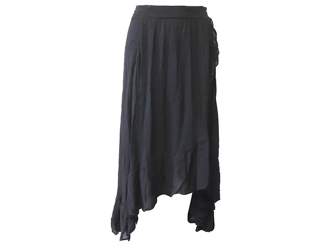 Saia Midi de Crepe Maje Jonala Wrap-Over em Viscose Preta Preto