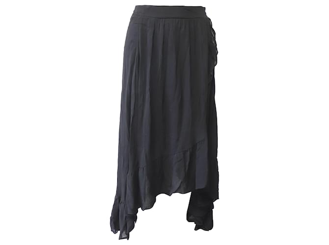 Maje Jonala Wrap-Over Crepe Midi Skirt in Black Viscose Cellulose fibre  ref.630413