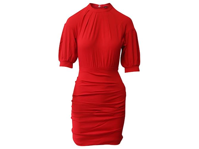 Maje Roxia Crepe Ruched Mini Dress in Red Viscose Cellulose fibre  ref.630425