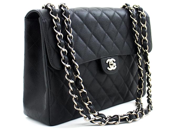 CHANEL Classic Large 11" Chain Shoulder Bag Black Grained calf leather  ref.630522