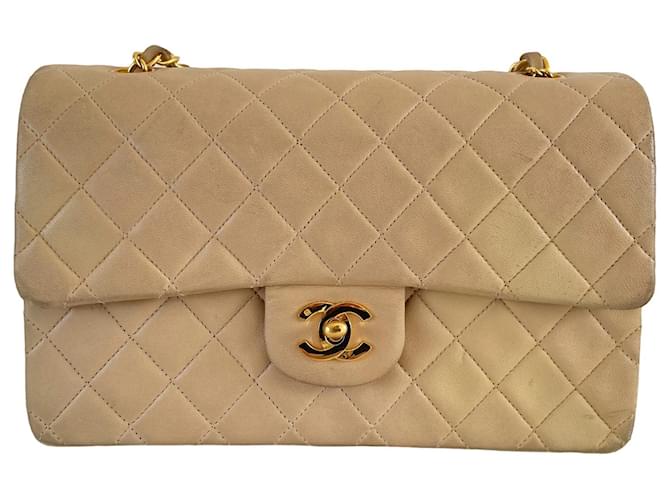 Chanel classic lined flap medium lambskin gold hardware timeless beige  vintage