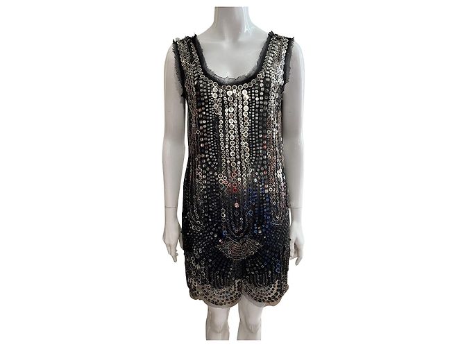 Anna Sui tulle and sequin mini dress, Generously sized Black Metallic