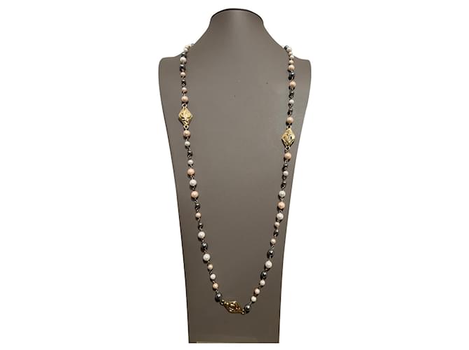 Chanel Lange Halsketten Pink Mehrfarben Grau Gold hardware Perle  ref.630671