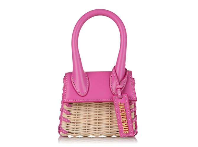 Jacquemus Brown Mini Le Chiquito Wicker Satchel Pink Beige Leather Pony-style calfskin  ref.630762