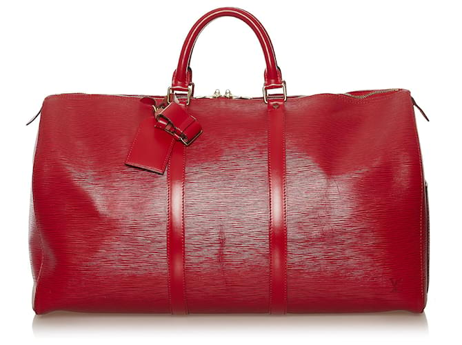 Louis Vuitton Red Epi Keepall 50 Leather Pony-style calfskin  ref.630801