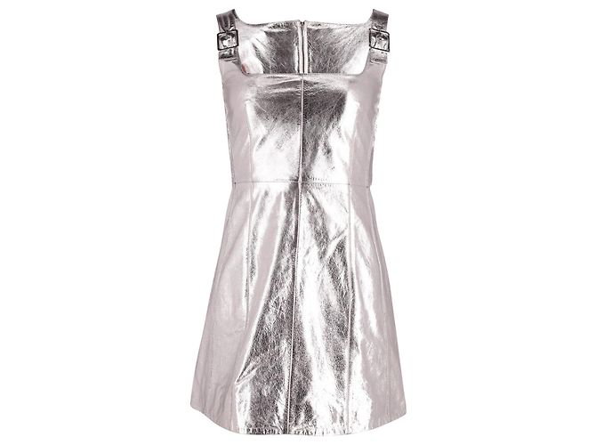 Minivestido Alexa Chung com detalhe de fivela em couro metalizado prateado Prata Metálico