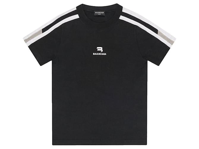 Camiseta de algodón elástico con logo Balenciaga bordado Negro  ref.630940