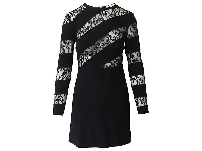 Sandro Paris Kleid mit Spitzenausschnitt aus schwarzem Polyester