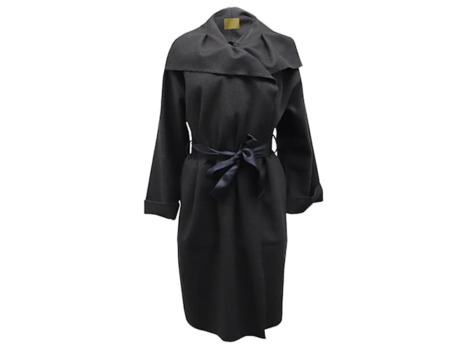 Lanvin Shawl Long Coat in Black Wool  ref.630945
