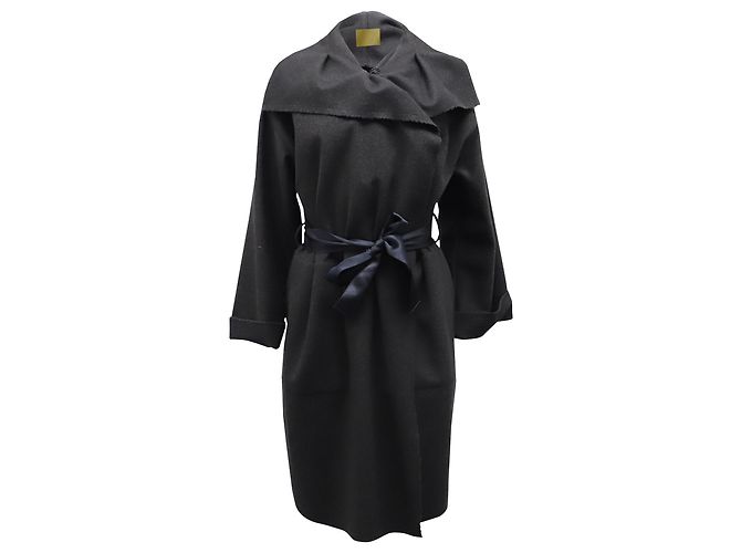 Lanvin Shawl Long Coat in Black Wool