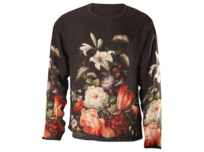 Dolce & Gabbana T-shirt a maniche lunghe in seta multicolor con stampa Flower Painting  ref.630972