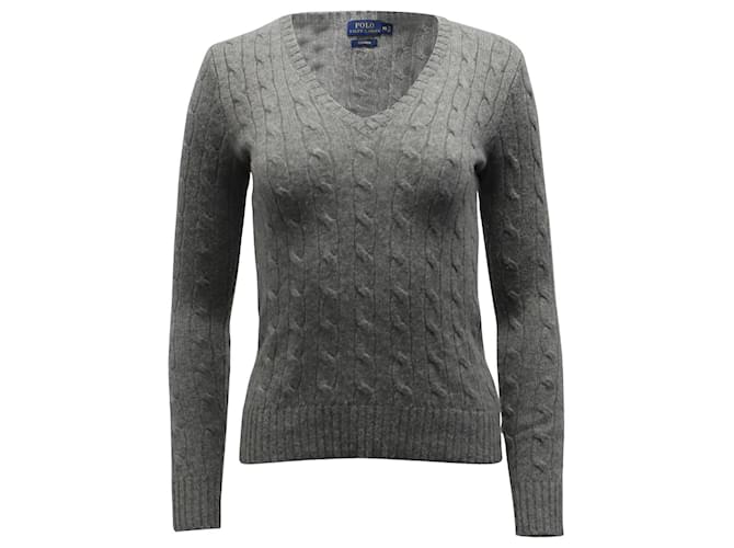 Ralph Lauren V-neck Knit Sweatshirt in Gray Cashmere  Grey Wool  ref.630974