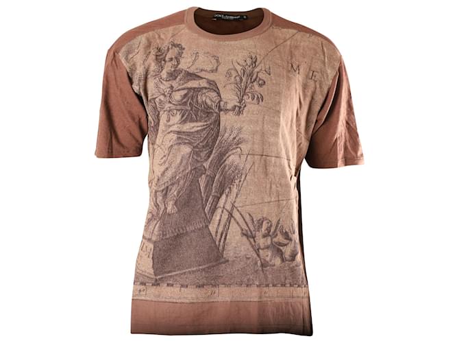 Dolce & Gabbana Roman Bedrucktes Kurzarm-T-Shirt aus brauner Baumwolle  ref.630980