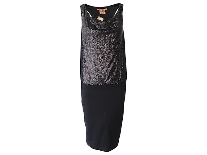 Tory Burch Racerback-Kleid aus schwarzem Polyester mit Pailletten  ref.631016