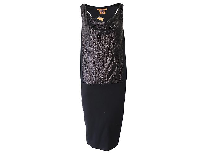 Tory Burch Racerback Dress in Black Sequin Polyester