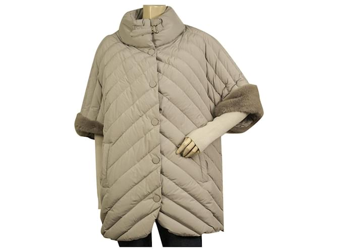 Autre Marque Florence mode Grey Quilted Puffer Jacket Coat Vison Mink Fur manga corta 42 Gris Piel  ref.631033
