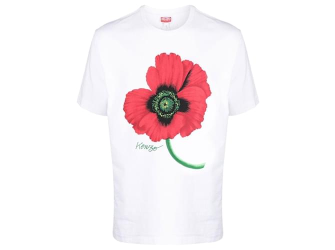 T-shirt Kenzo oversize con stampa Poppy Bianco Cotone  ref.631048