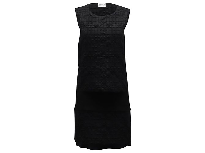 Maison Martin Margiela Maison Margiela – Etuikleid mit Waffelmuster aus schwarzer Polyester-Viskose