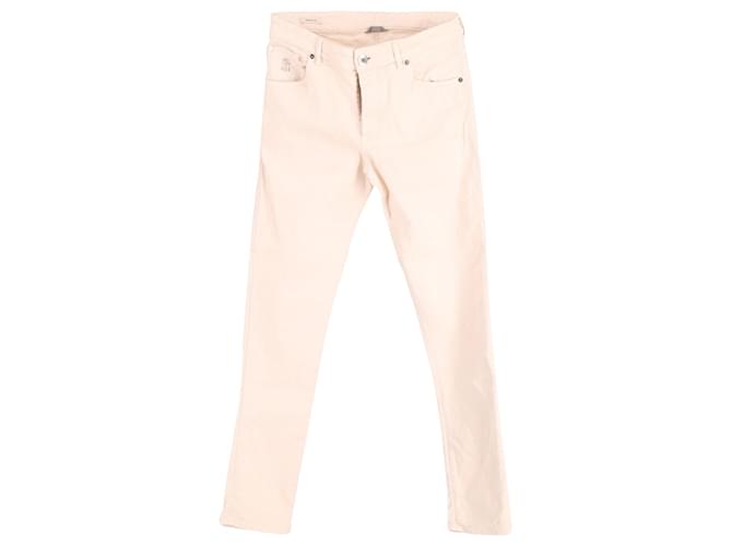 Brunello Cucinelli Jeans Slim Fit em Algodão Creme Branco Cru  ref.631101
