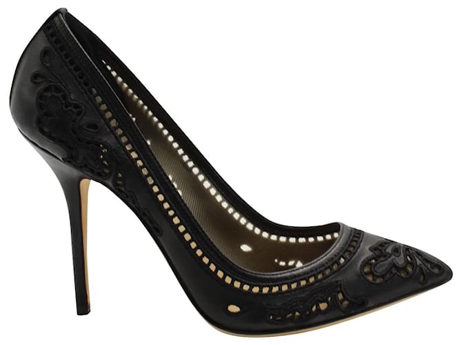 Dolce & Gabbana Dolce and Gabbana Lasercut Lace Heels in Black Leather  ref.631102
