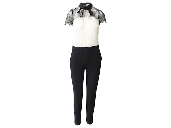 Sandro Paris Two-tone Lace Jumpsuit in Black/White Nylon Polyamide  ref.631163