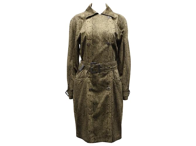 Versace Snakeskin Print Trench Coat in Green Rayon Olive green Cellulose fibre  ref.631182