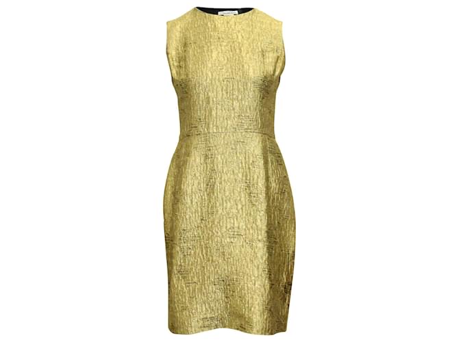 Oscar De La Renta Sleeveless Sheath Dress in Metallic Gold Viscose Golden Cellulose fibre  ref.631183