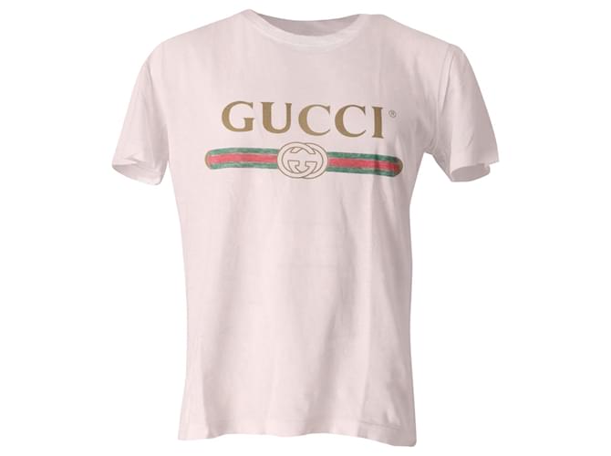 T-shirt à manches courtes Gucci Vintage Logo en coton blanc  ref.631191