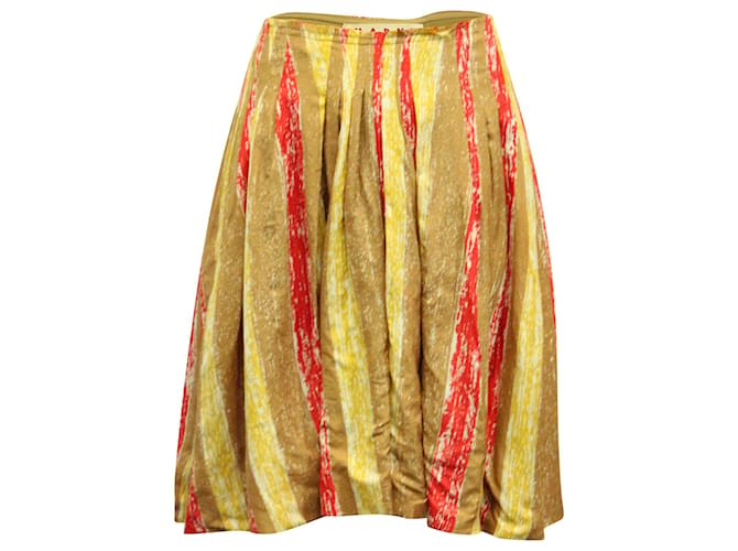 Marni Balloon Pleated Midi Skirt in Multicolor Silk   ref.631231