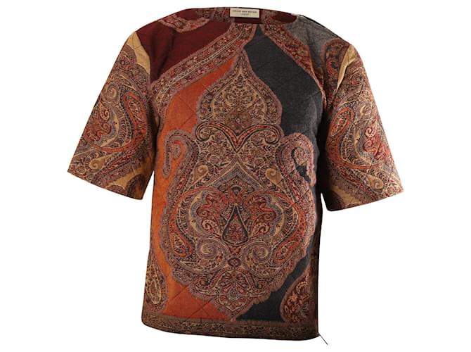 Dries Van Noten Paisley Padded T-shirt in Burgundy Wool Dark red  ref.631234