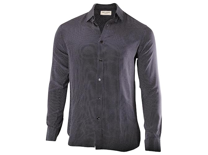 Saint Laurent camisa de botão em cetim de seda azul marinho  ref.631238