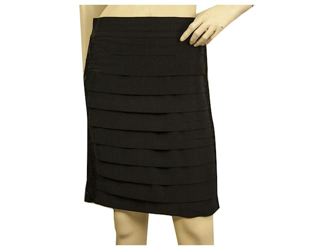 Tory Burch Black Horizontal Pleats Side Sequins Above Knee Evening Skirt size S Cotton  ref.631332