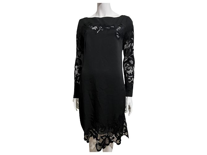 Diane Von Furstenberg DvF vestido Ernestina raro de seda e renda Preto