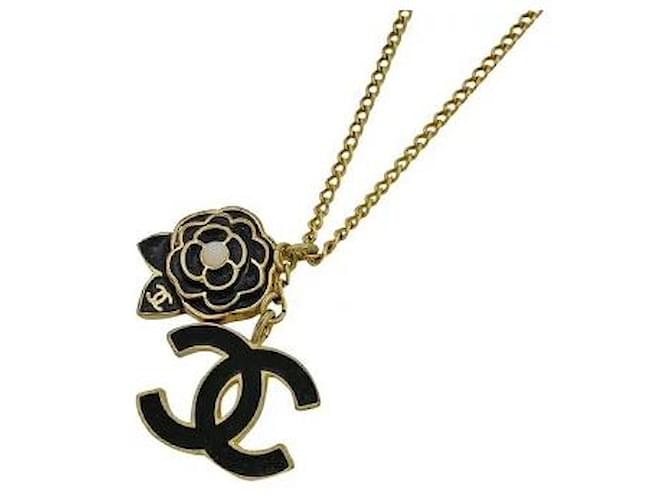 * Colar Chanel CHANEL Camellia Coco Mark CC Marca Camellia Flor GP Ouro Preto Feminino Gold hardware Banhado a ouro  ref.631509