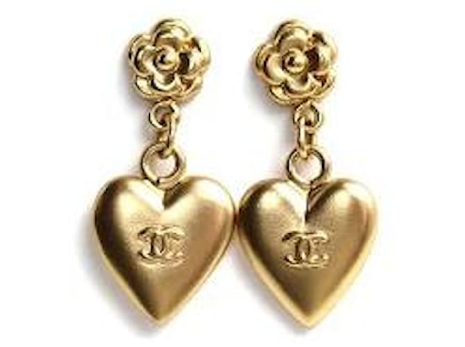 * Chanel CHANEL Coco Mark Earrings Gold Heart Camellia 02P Gold-plated  ref.631513
