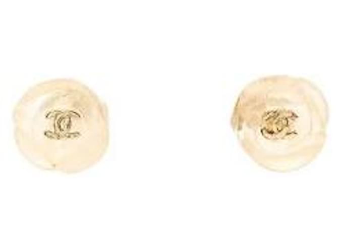 * Chanel CHANEL camellia here mark earrings GP clear white gold Plastic Gold-plated  ref.631520