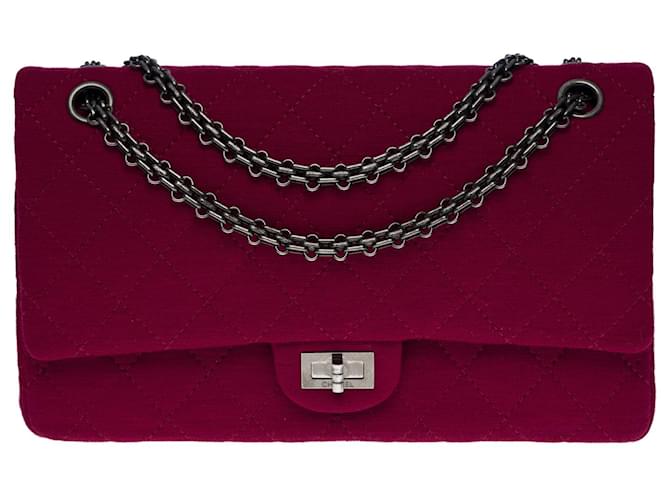 Splendid & Majestic Chanel Handbag 2.55 Classic lined flap in burgundy quilted jersey, dark ruthenium metal trim Dark red Cotton  ref.631523