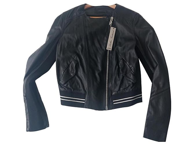 Chaqueta Ikks de piel y georgette negra Negro