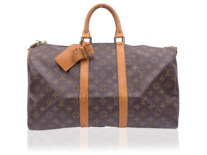 Keepall Louis Vuitton Guardanapo de lona com monograma marrom 45 Bolsa de viagem  ref.631618