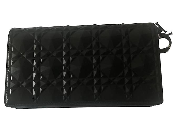 Bolso de mano Lady Dior Cannage de piel de becerro con motivo Diamond negro Cuero  ref.631619