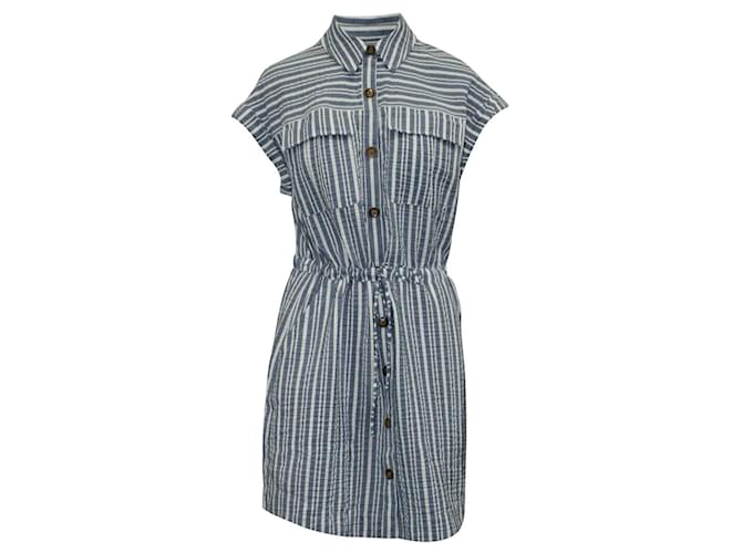 Veronica Beard Blue Striped Textured Dress Cotton  ref.631660