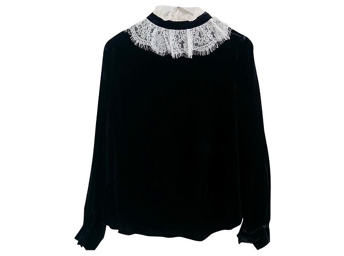 Manoush Blusa in velluto e pizzo Nero